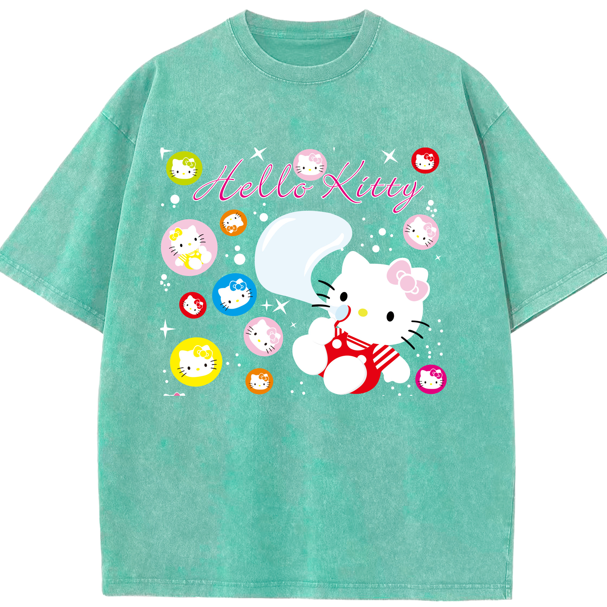 （画像用） Hello Kitty ハローキティ 綿100% ヴィンテージ風 半袖Tシャツ（フロントプリント）